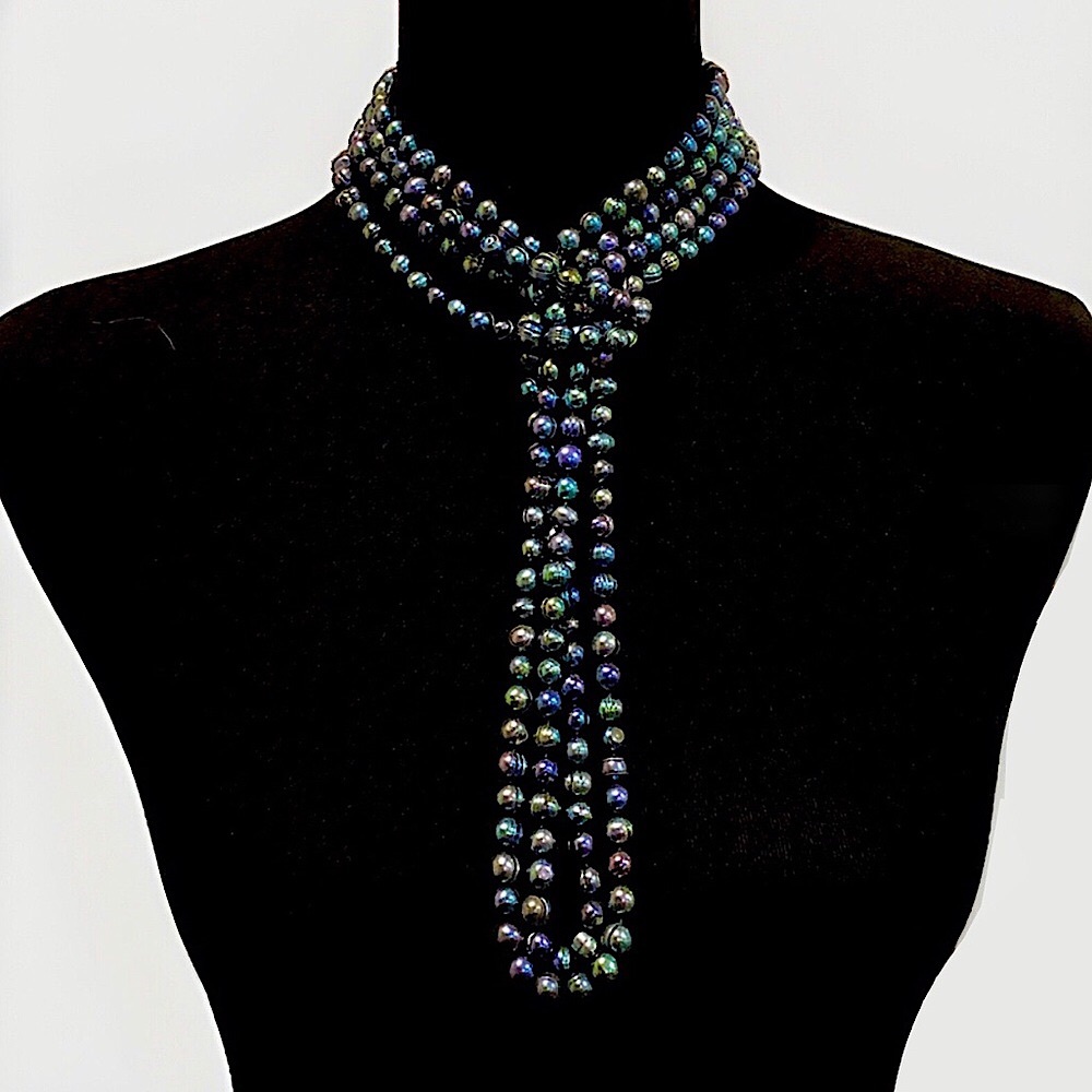 Vintage Peacock Pearls Necklace Endless Strand 99 inches Long